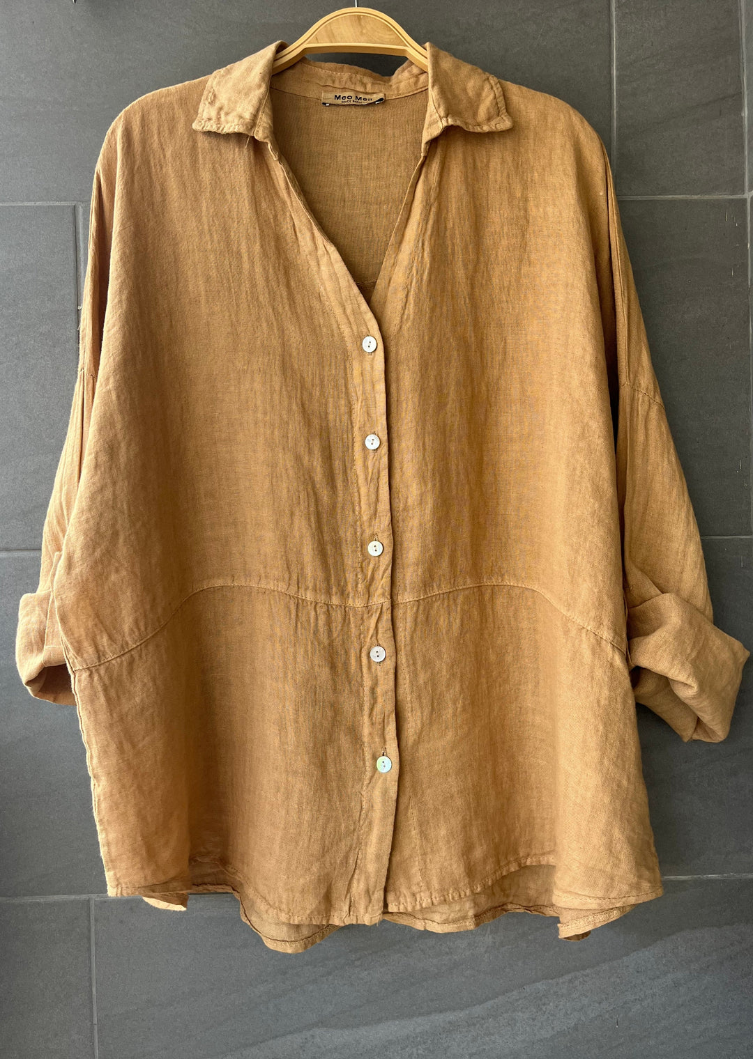 Meo Linen Rome Button Down Shirt (Camel)