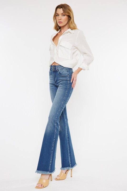 Kancan Double Button Fray Bootcut Jean