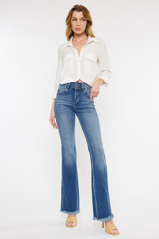 Kancan Double Button Fray Bootcut Jean