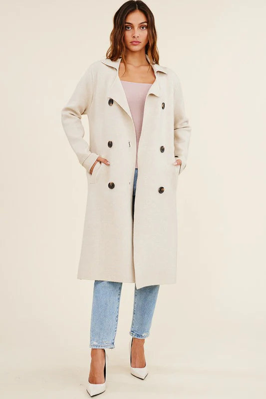 Jolie Cashmere Knit Trench Coat (Oatmeal)