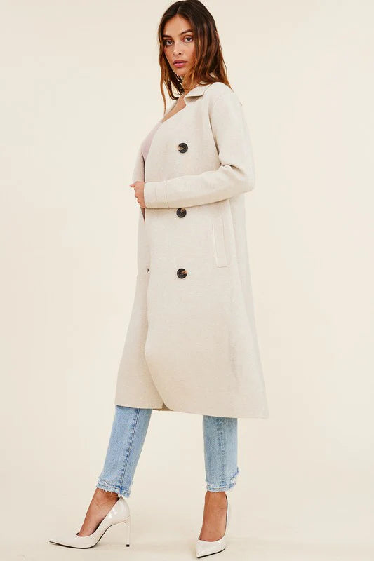 Jolie Cashmere Knit Trench Coat (Oatmeal)