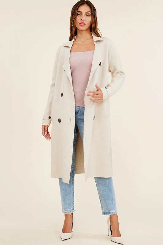 Jolie Cashmere Knit Trench Coat (Oatmeal)