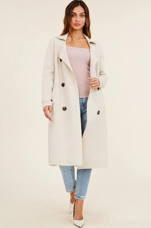 Jolie Cashmere Knit Trench Coat (Oatmeal)