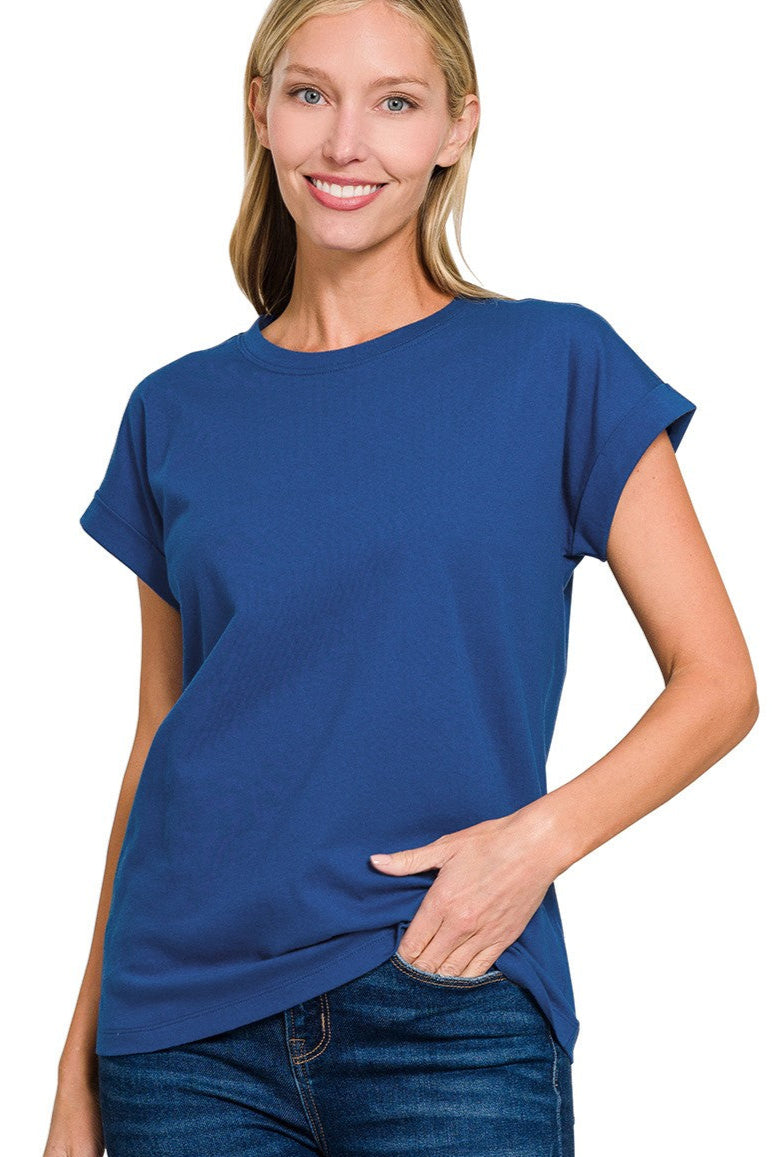 Zen Cotton Crew Neck Tee (Light Navy)