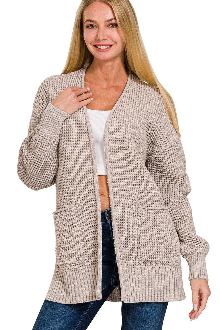 Zen Waffle Knit Cardigan (Heather Mocha)