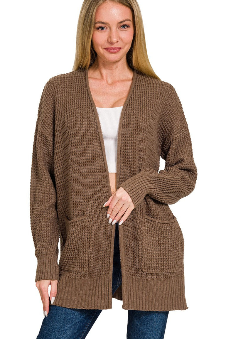 Zen Waffle Knit Cardigan (Brown)