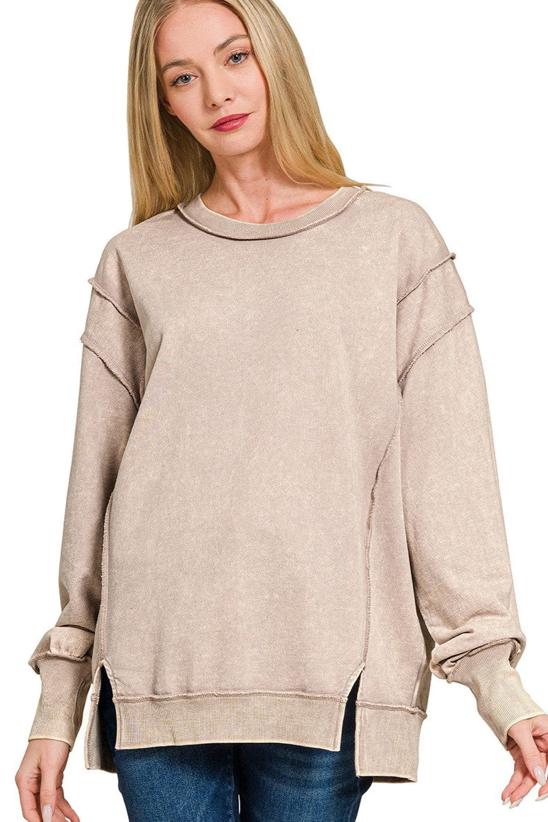 Zen Acid Wash Cotton Sweatshirt (Ash Mocha)