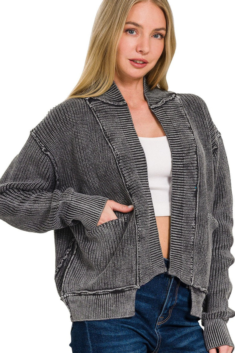 Zen Washed Knit Cardigan (Black)