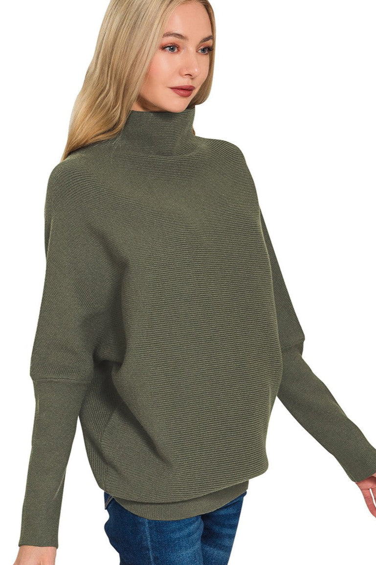 Zen Rib Dolman Sweater (Dark Olive)
