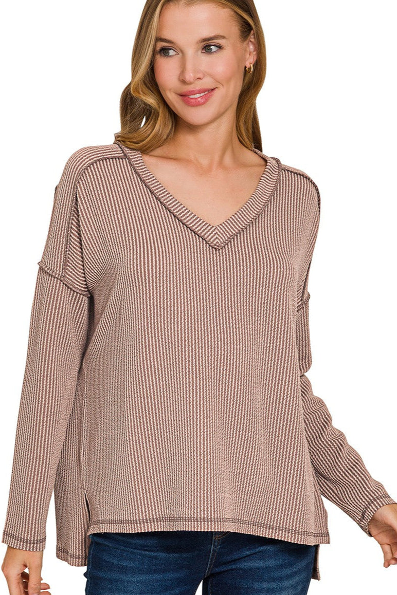 Zen Ribbed Long Sleeve Top (Mocha)