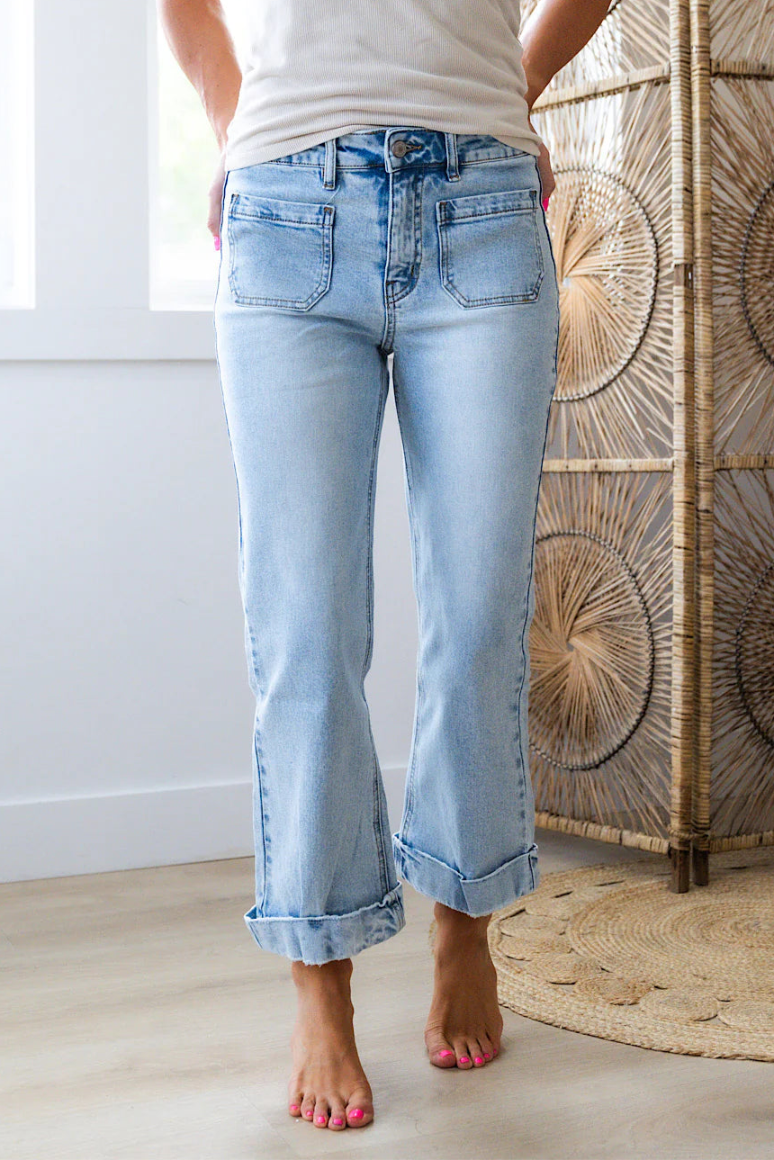 Kancan Angelina Mid Rise Flare Jean (Light Wash) – Vibe Apparel