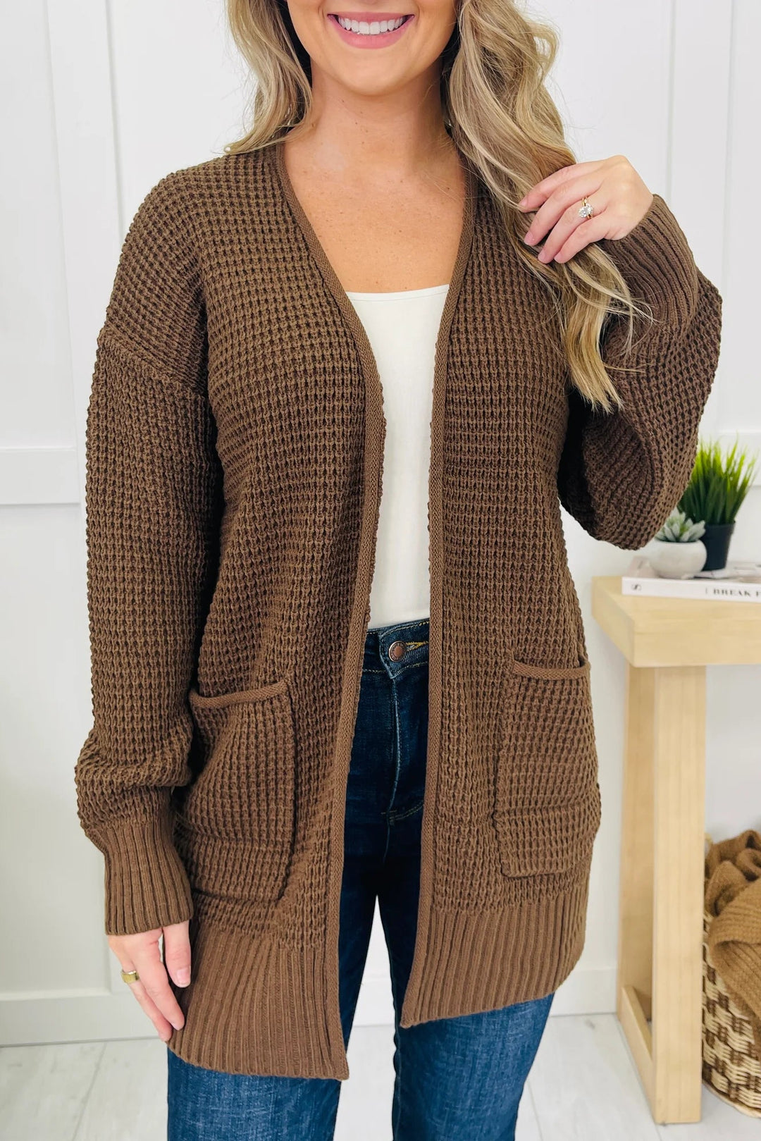 Zen Waffle Knit Cardigan (Brown)