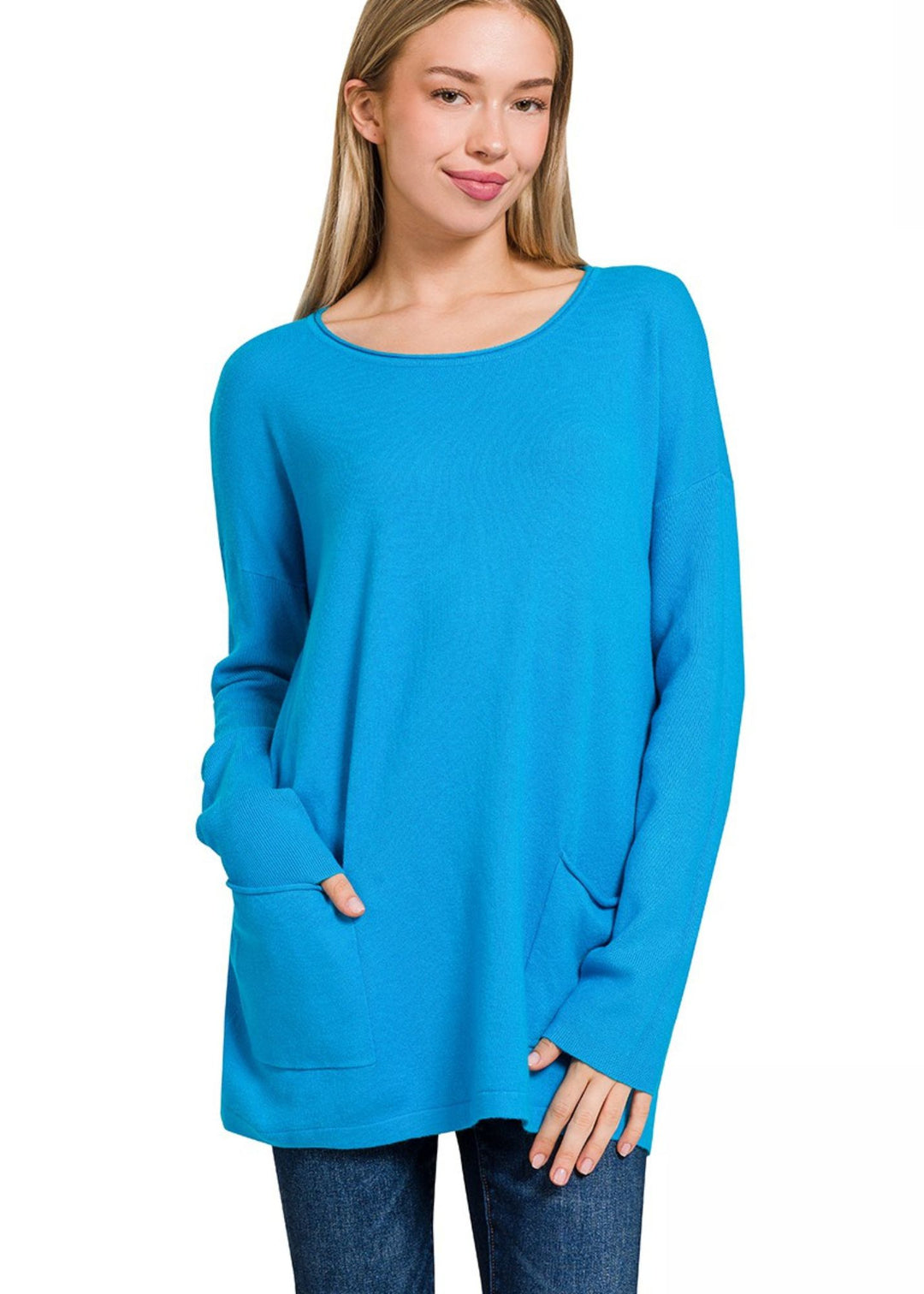 Zen Lightweight Pocket Sweater (Sky Blue)