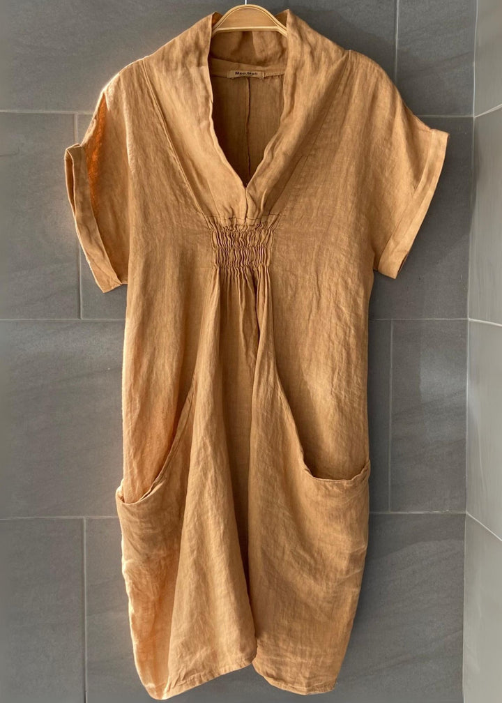 Meo Linen Pocket Dress (Camel)