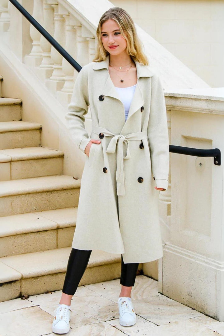 Jolie Cashmere Knit Trench Coat (Oatmeal)