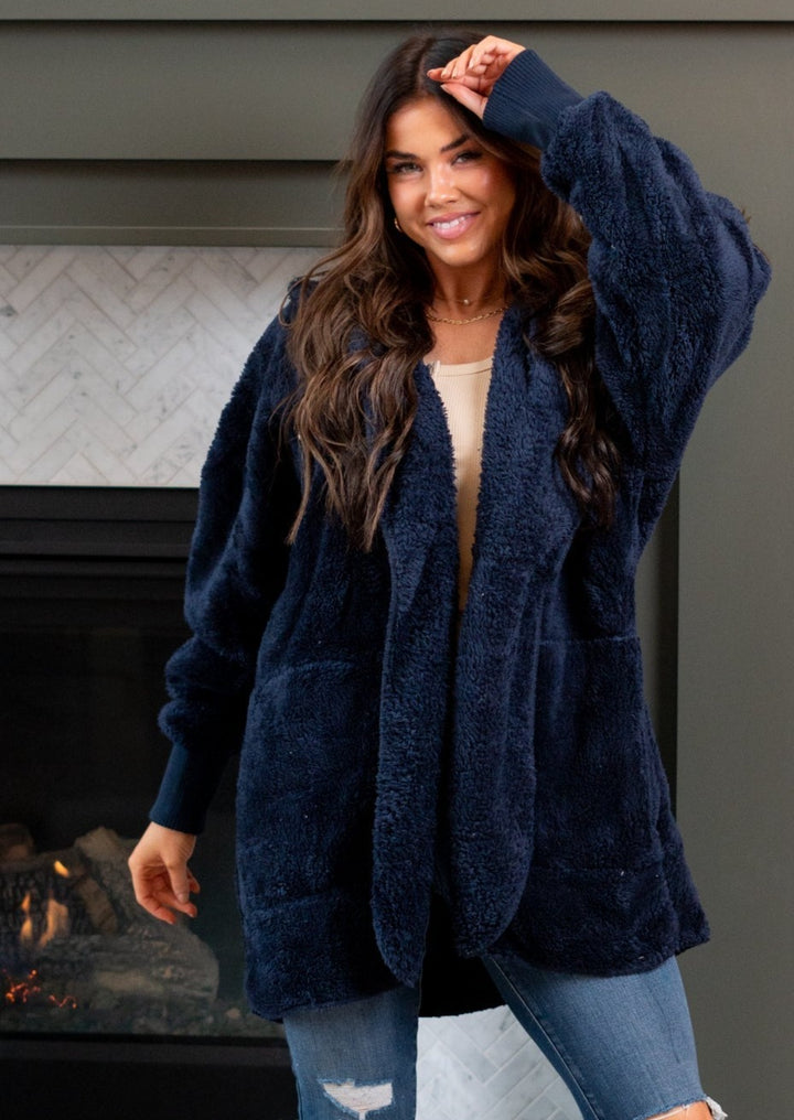 Teddy Bear Plush Cardigan (Navy)