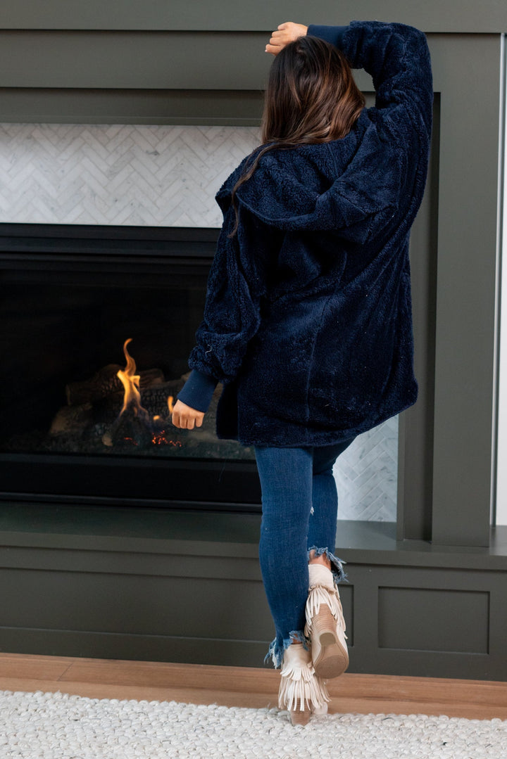 Teddy Bear Plush Cardigan (Navy)