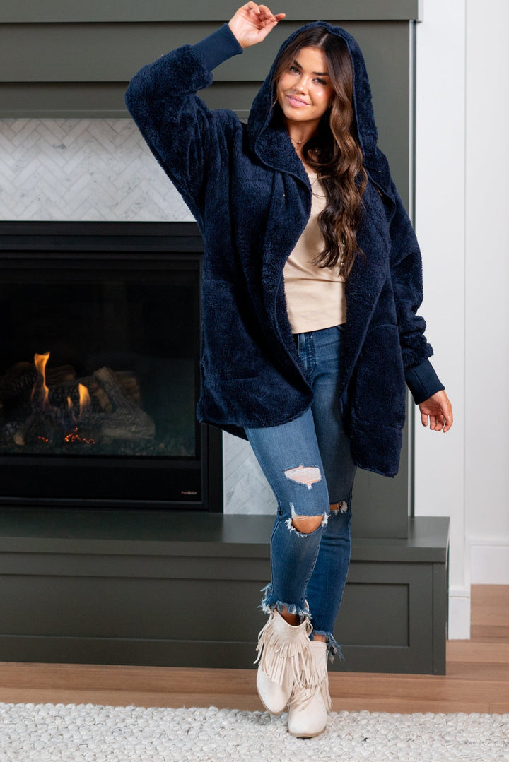 Teddy Bear Plush Cardigan (Navy)