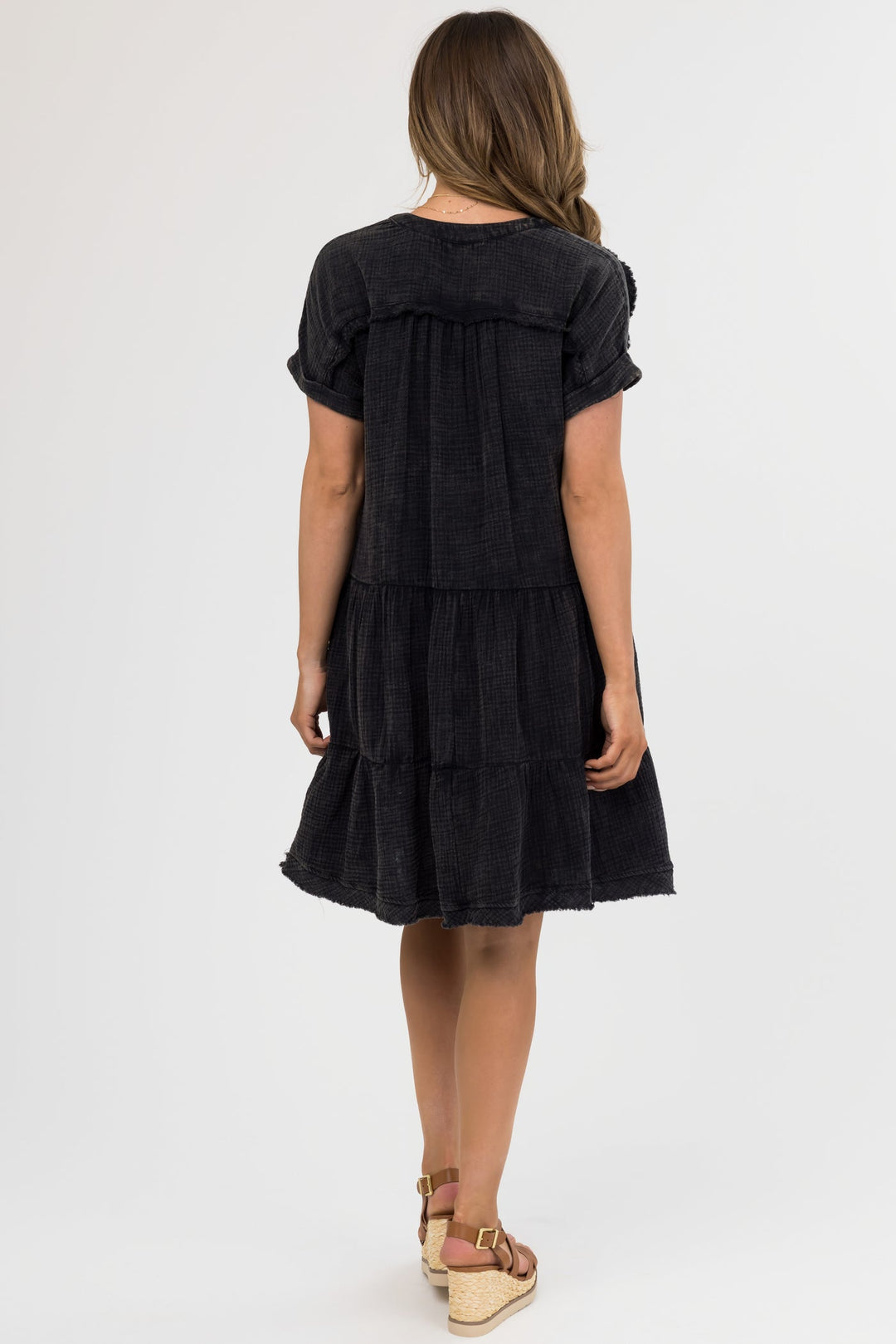 Zen Tiered Cotton Dress (Ash Black)