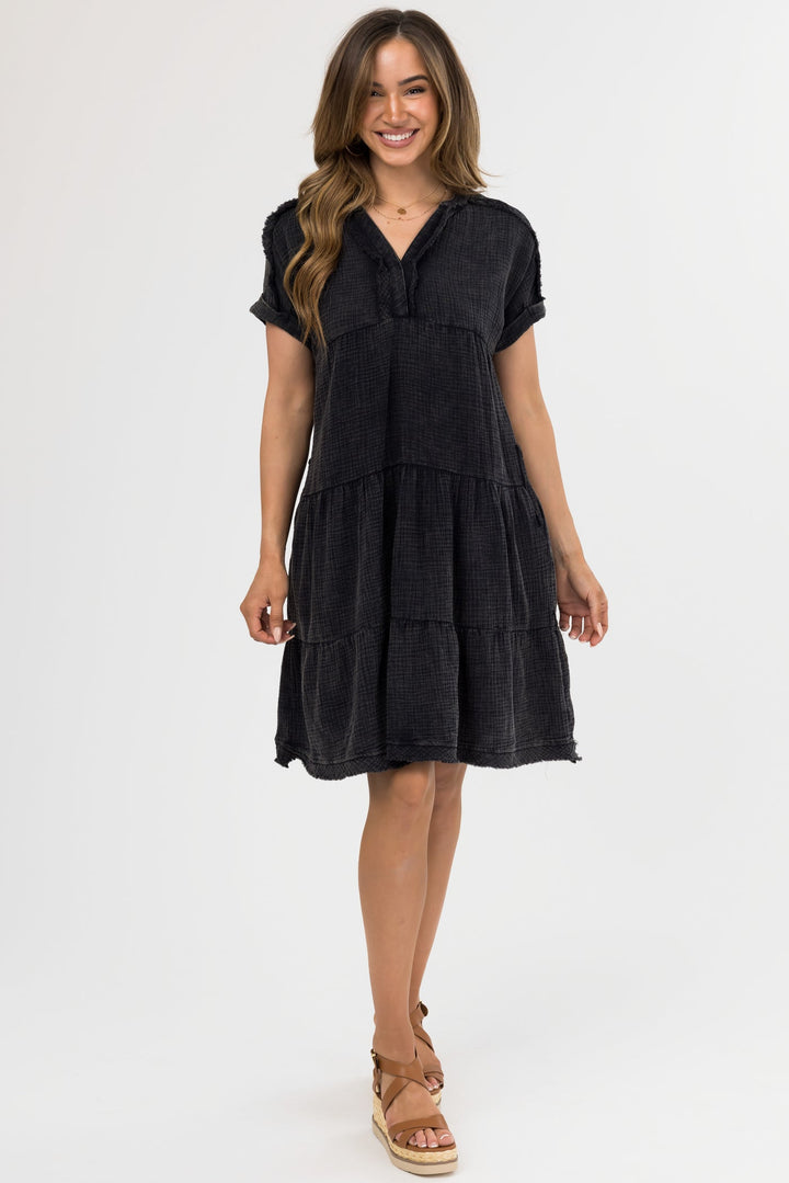 Zen Tiered Cotton Dress (Ash Black)