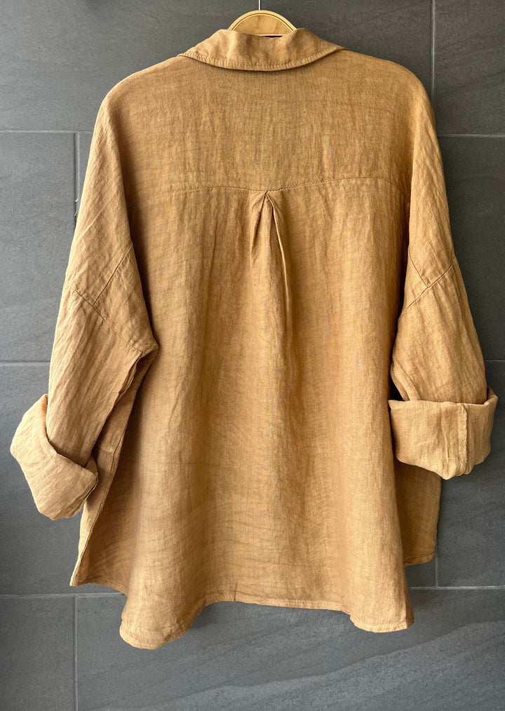 Meo Linen Rome Button Down Shirt (Camel)