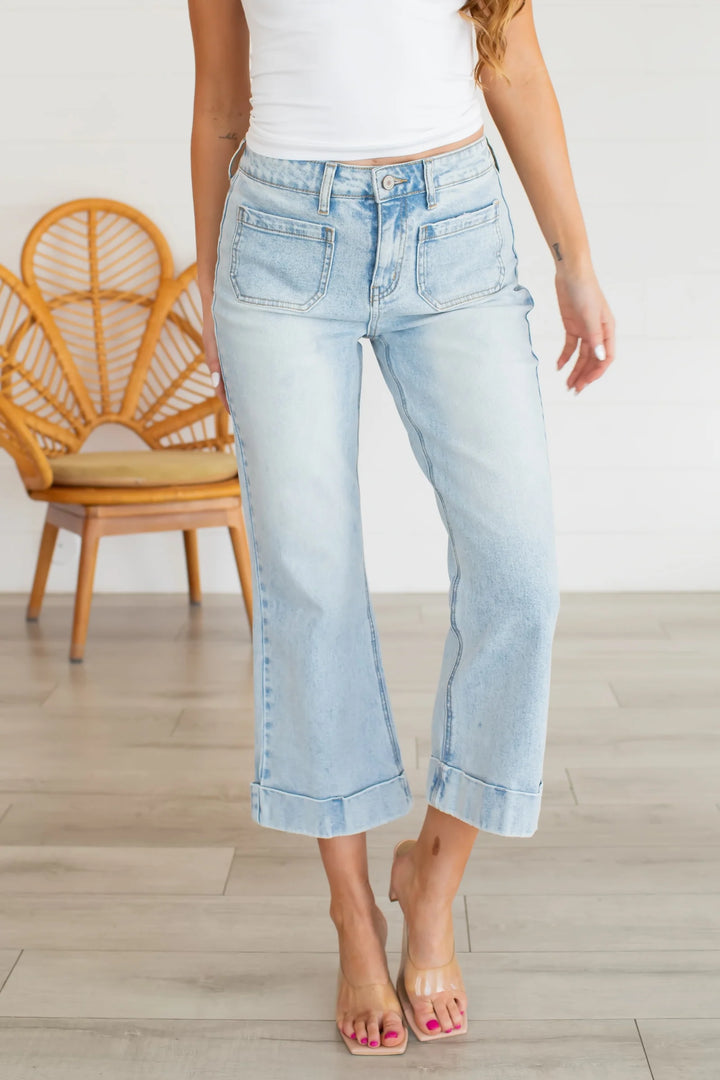 Kancan Angelina Crop Flare Jean (Light Wash)
