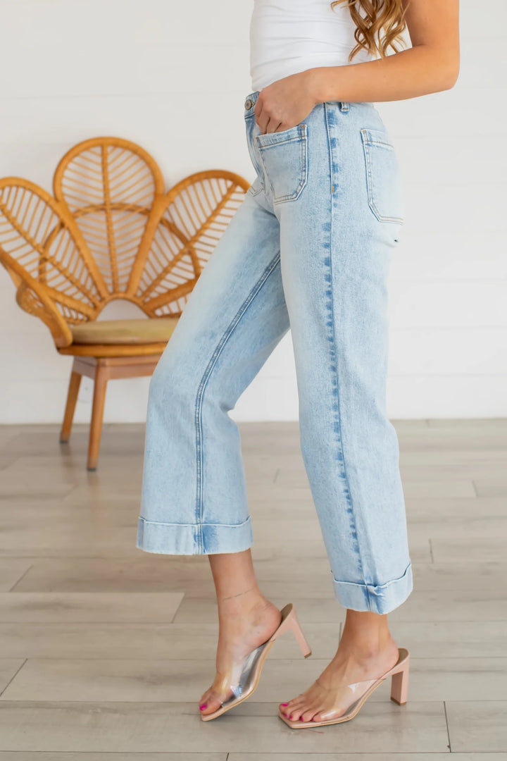 Kancan Angelina Crop Flare Jean (Light Wash)