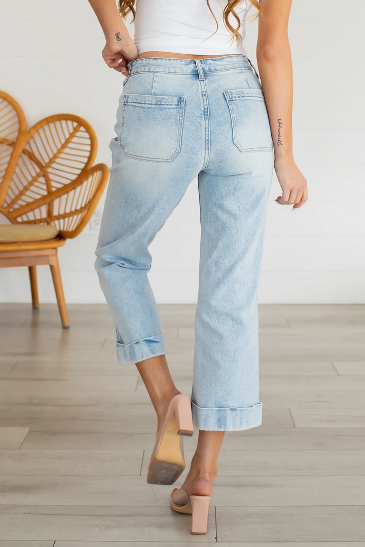 Kancan Angelina Crop Flare Jean (Light Wash)
