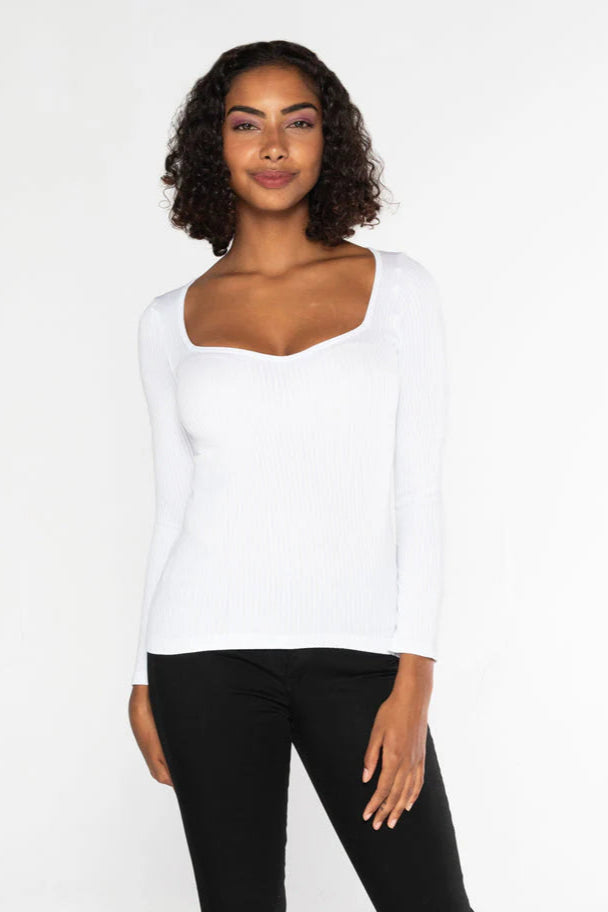 C'est Moi Ribbed Sweetheart Top (White)