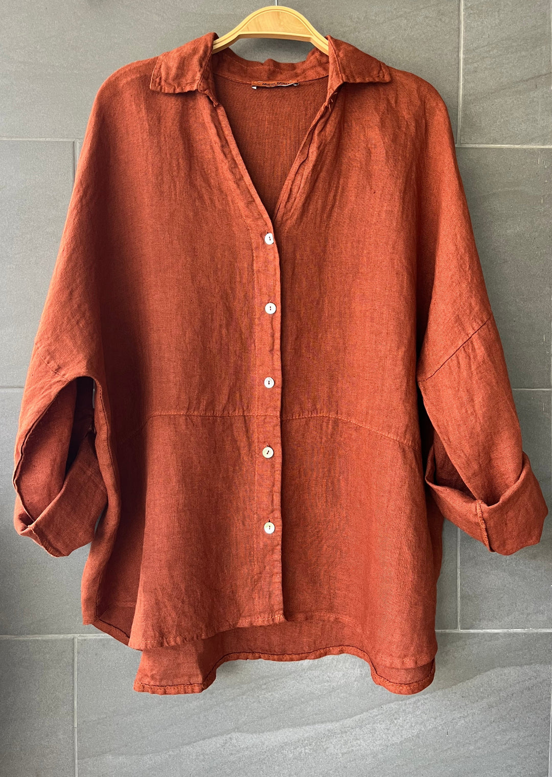 Meo Linen Rome Button Down Shirt (Rust)