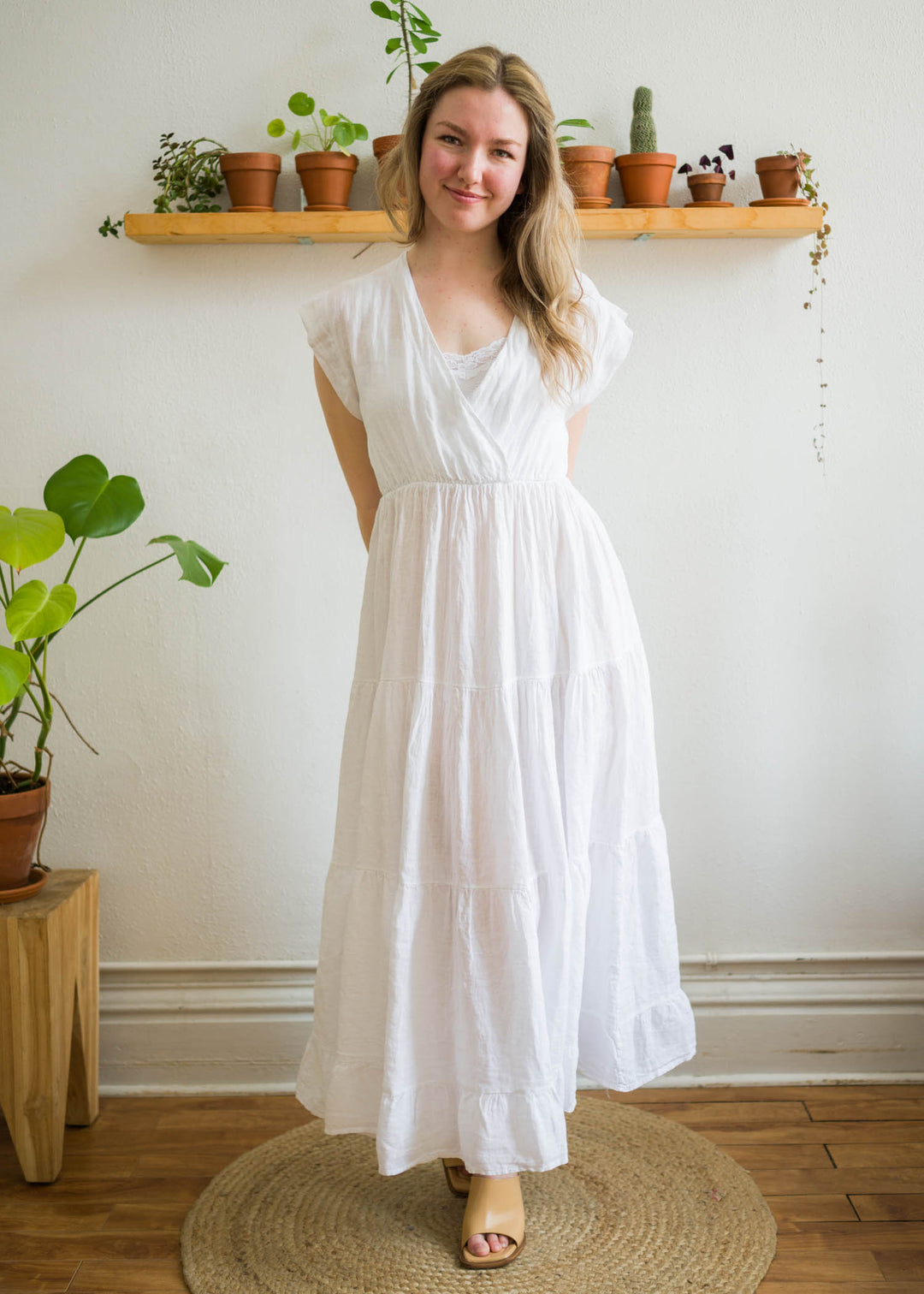 100% linen white dress with puff sleeves 
