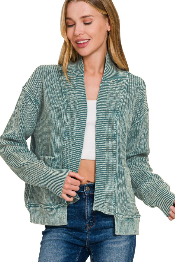Zen Washed Knit Cardigan (Ash Jade)