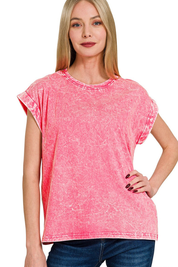 Zen Acid Wash Cotton Tee (Fuchsia)