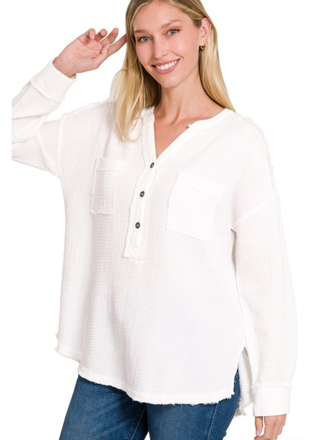 Zen Cotton Henley Top (White)