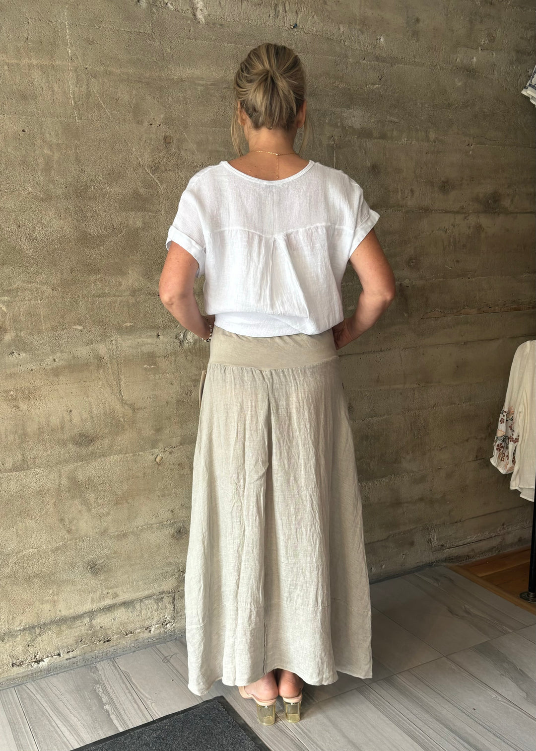 Meo Linen Frankie Midi Skirt (Taupe)
