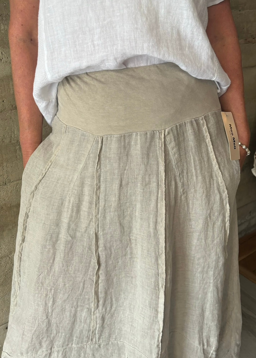 Meo Linen Frankie Midi Skirt (Taupe)