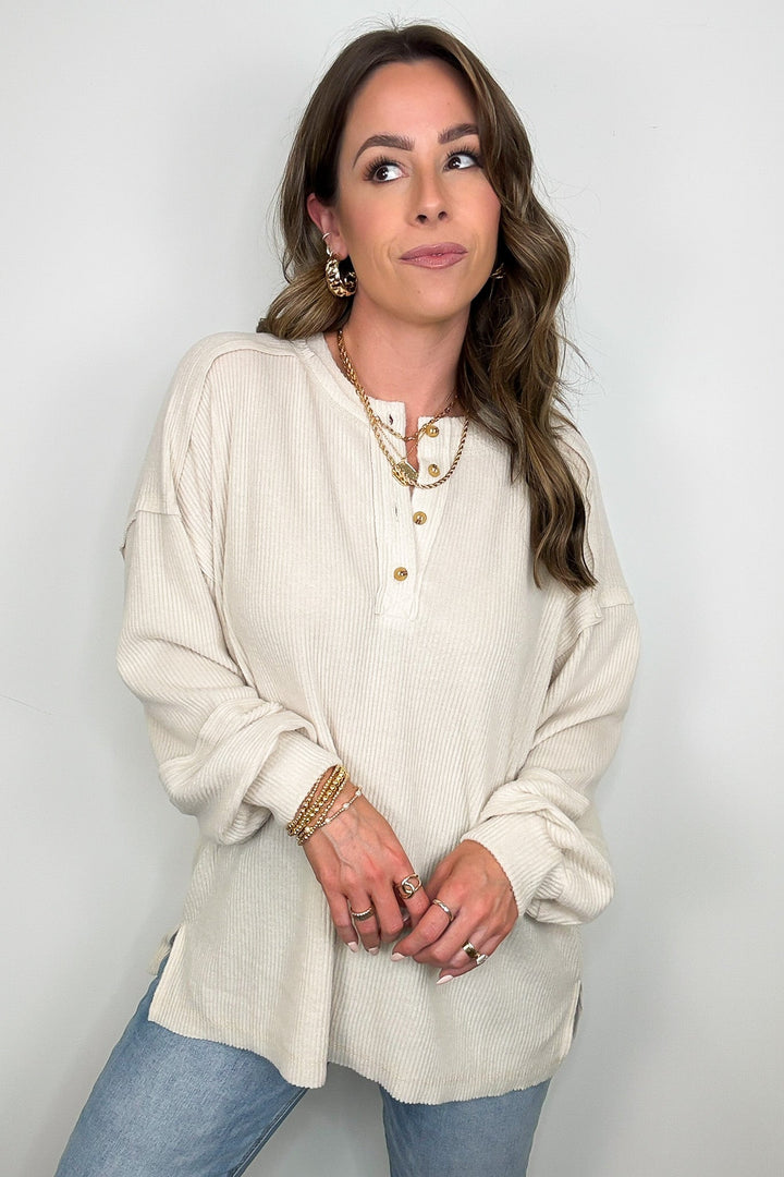 Zen Brushed Henley Sweater (Sand Beige)
