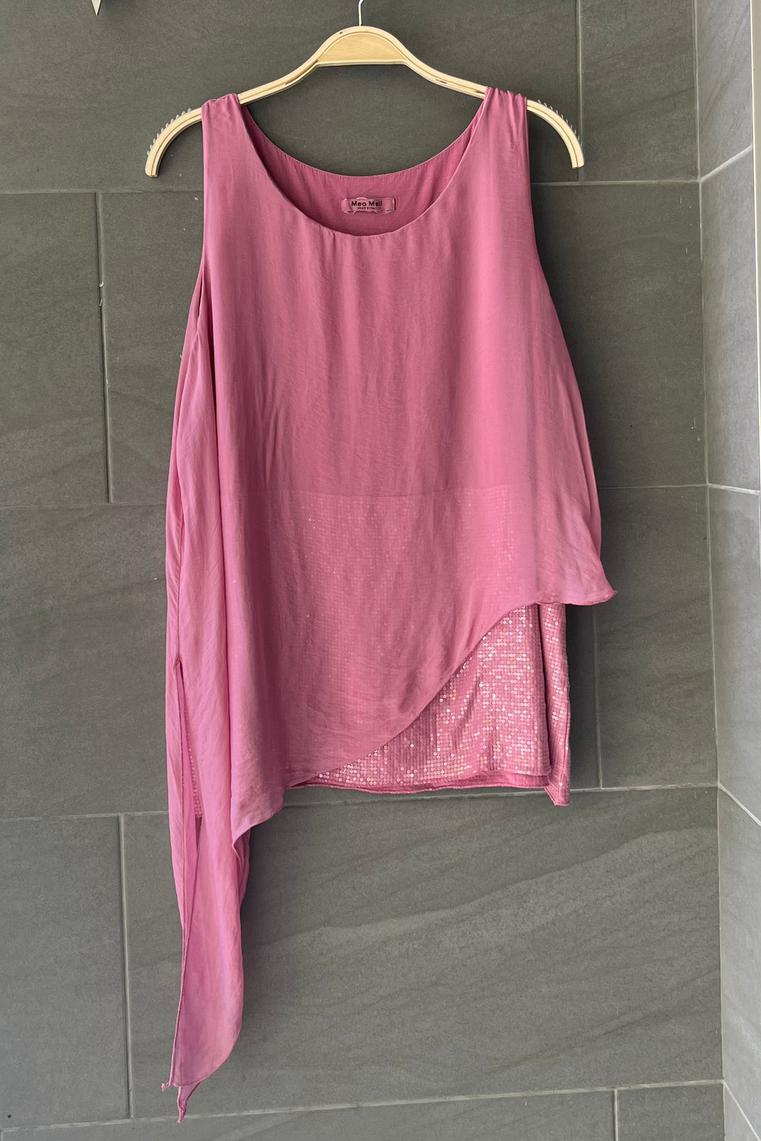 Millie Silk Asymmetrical Tank (Dark Pink)