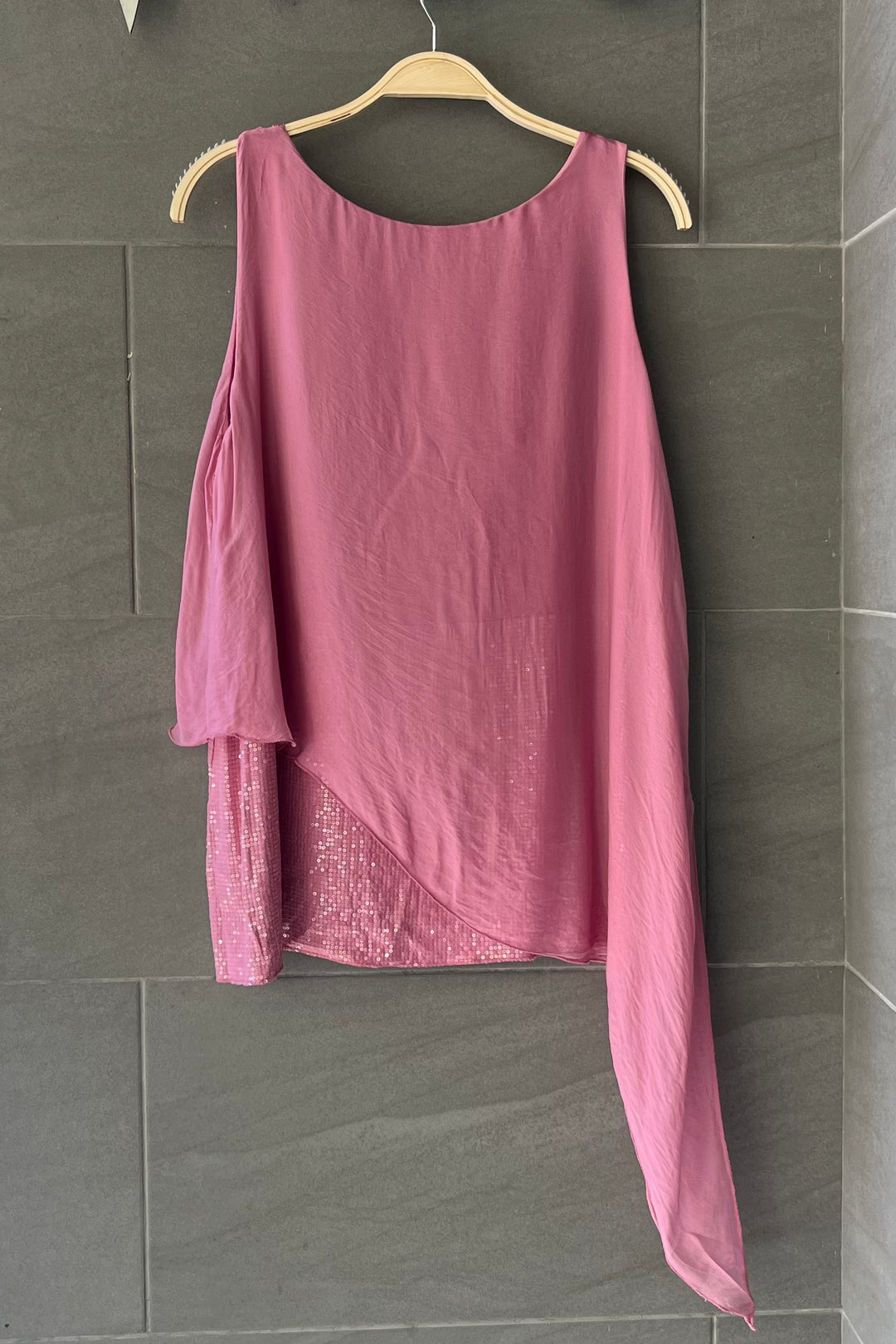 Millie Silk Asymmetrical Tank (Dark Pink)