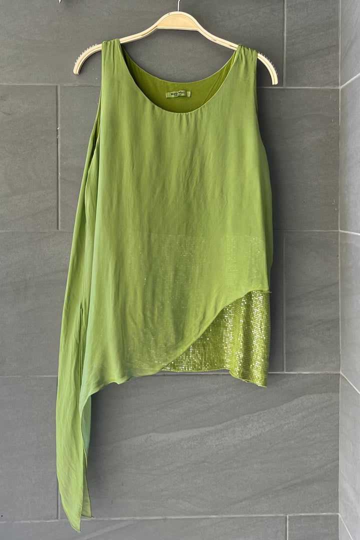 Millie Silk Asymmetrical Tank (Avocado)