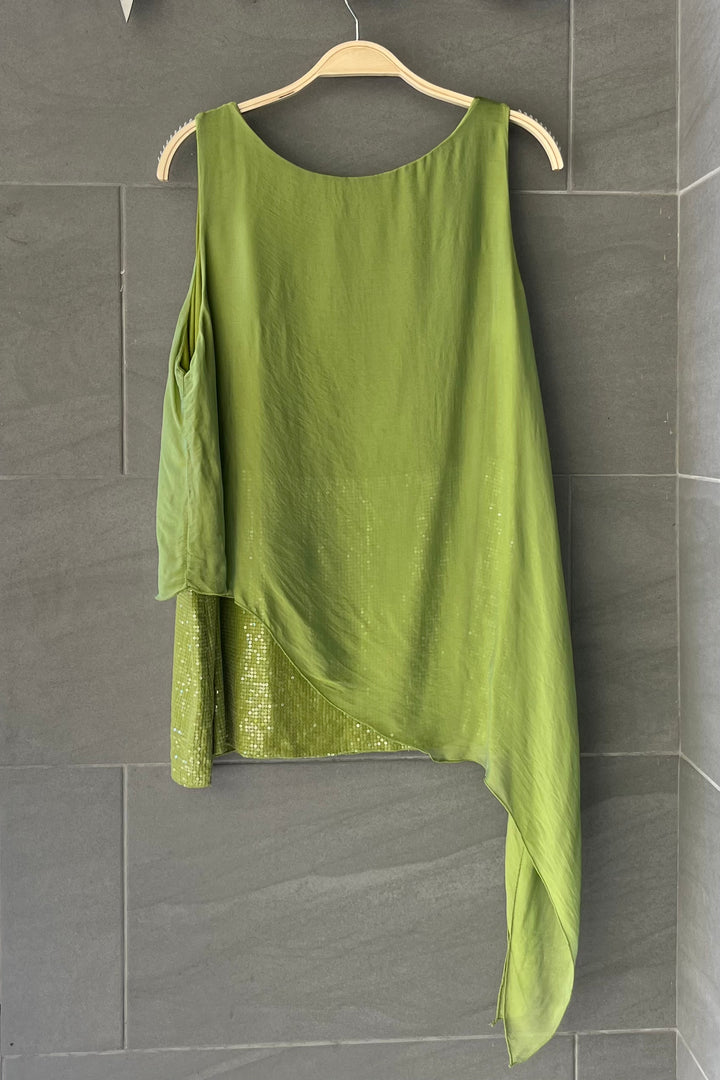 Millie Silk Asymmetrical Tank (Avocado)