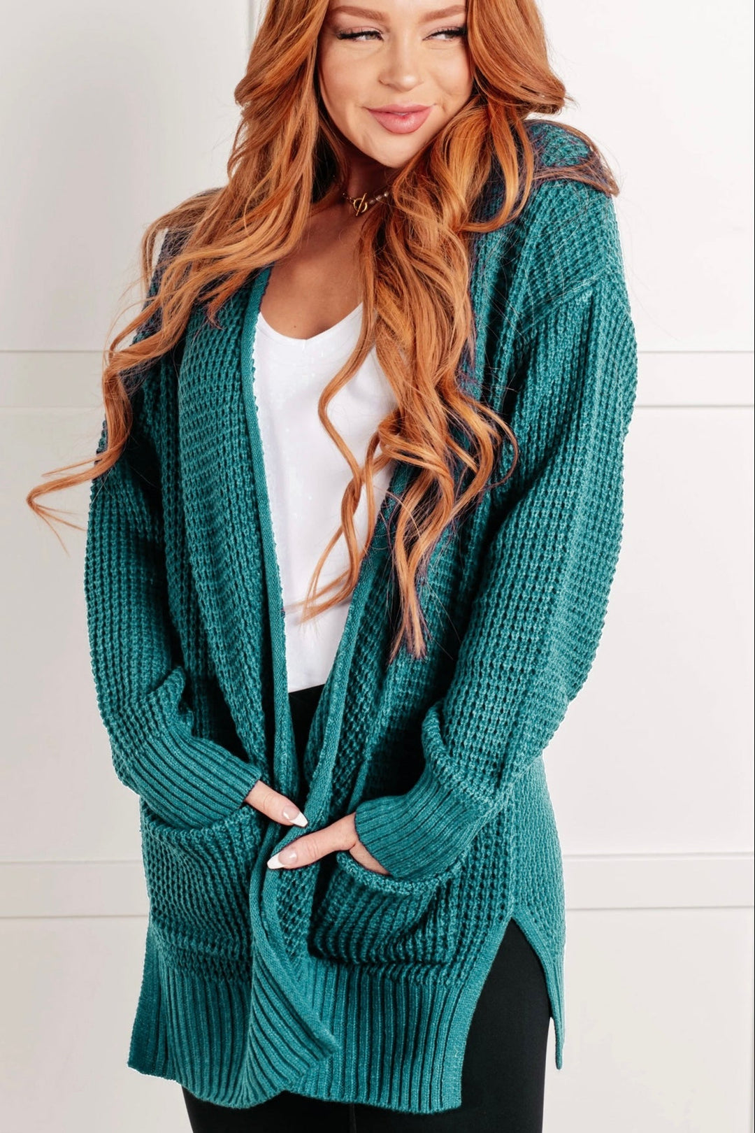 Zen Waffle Knit Cardigan (Teal)