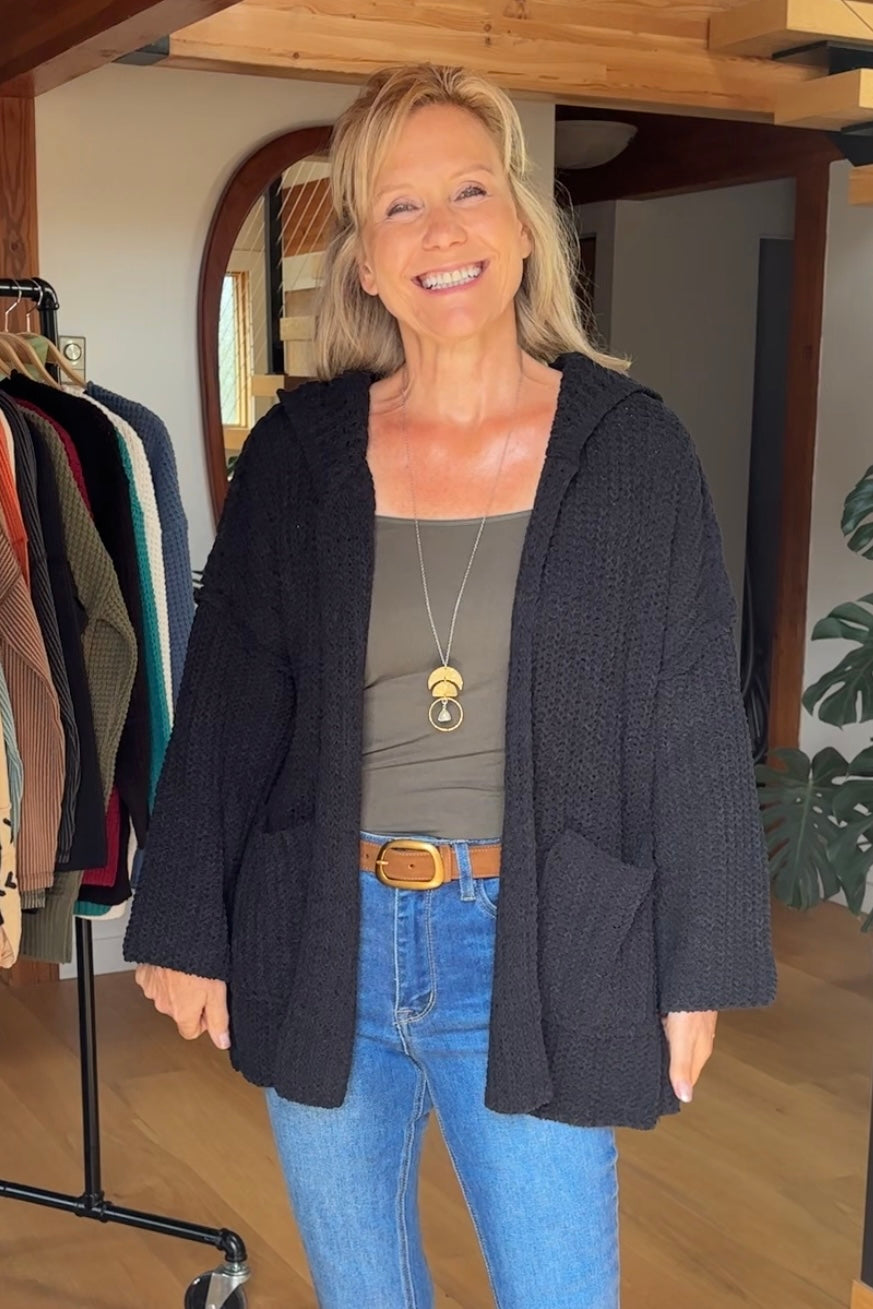My Cozy Chenille Knit Cardigan (Black)
