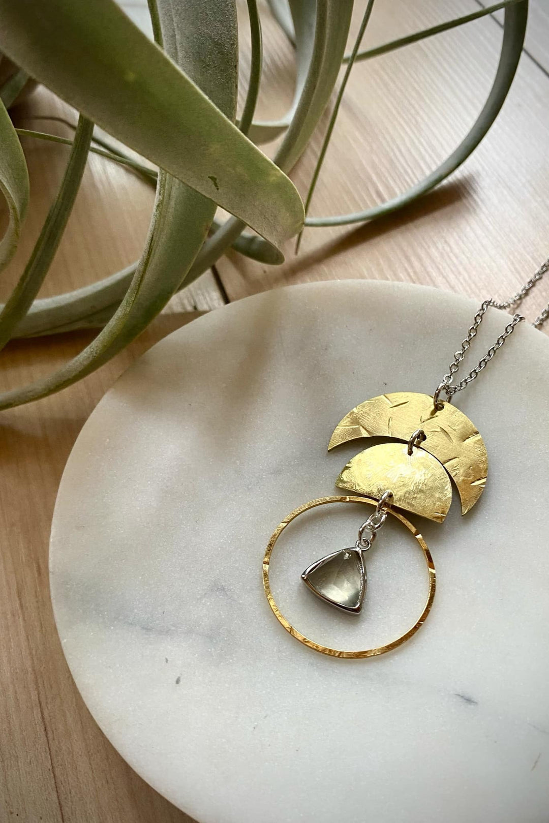 Moon Phases Crystal Long Necklace (Smokey Quartz)