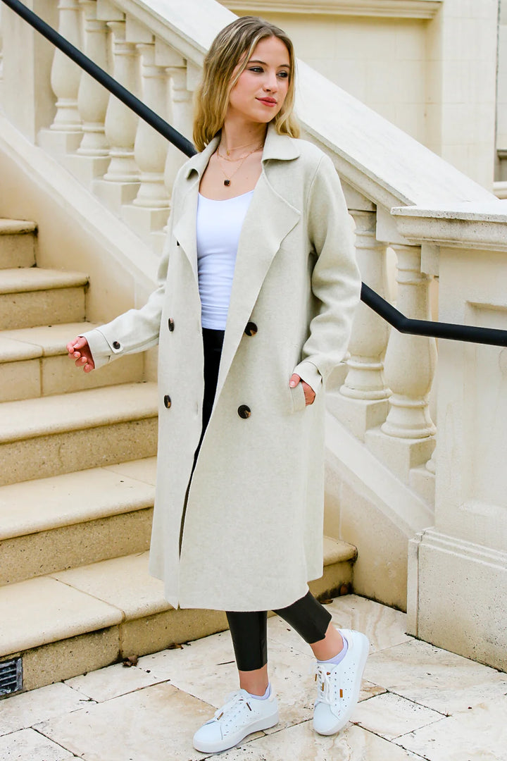 Jolie Cashmere Knit Trench Coat (Oatmeal)