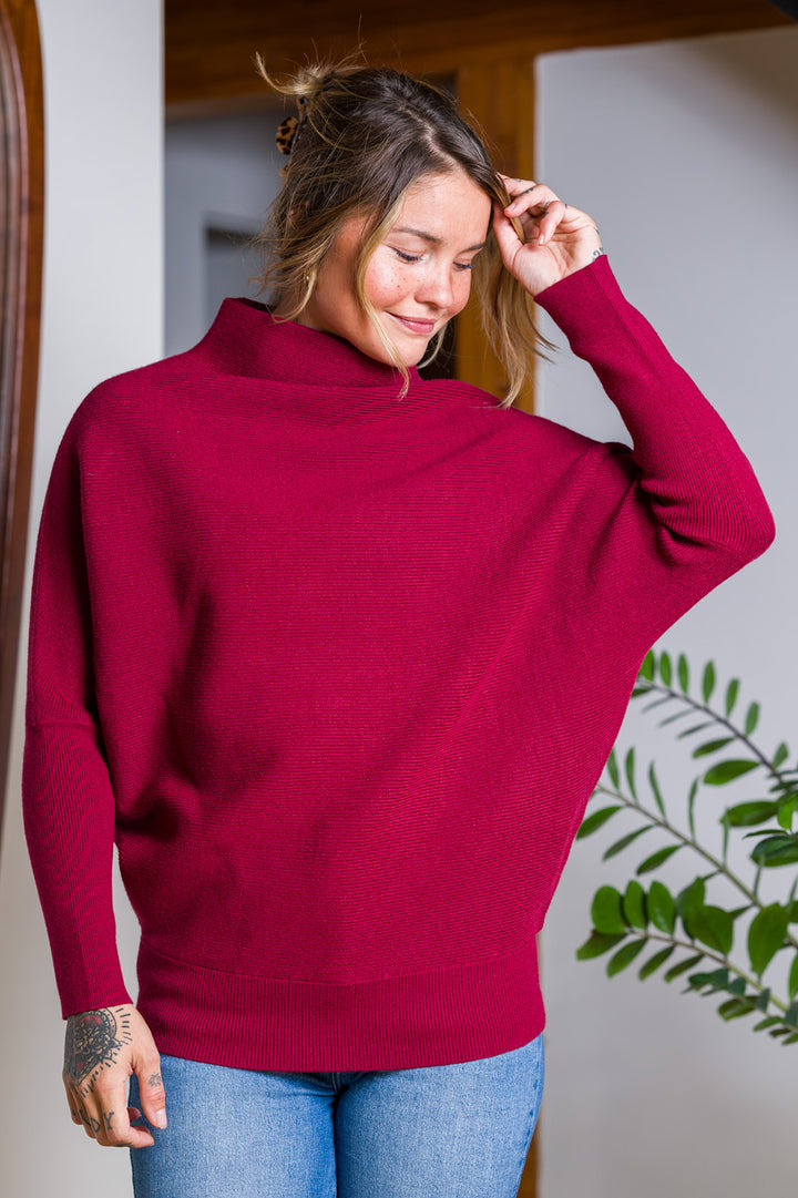 Zen Rib Dolman Sweater (Cabernet)