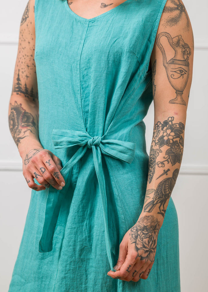 Meo Linen Tie Midi Dress (Jade)