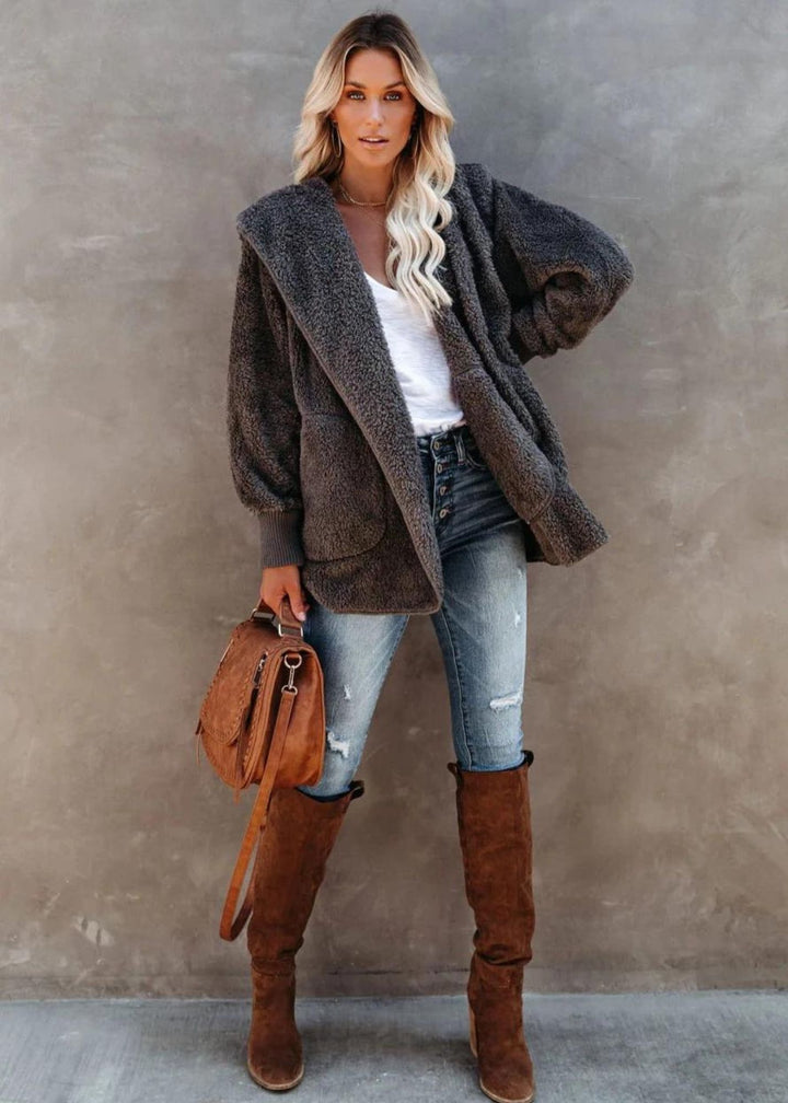 Teddy Bear Plush Cardigan (Steel Grey)