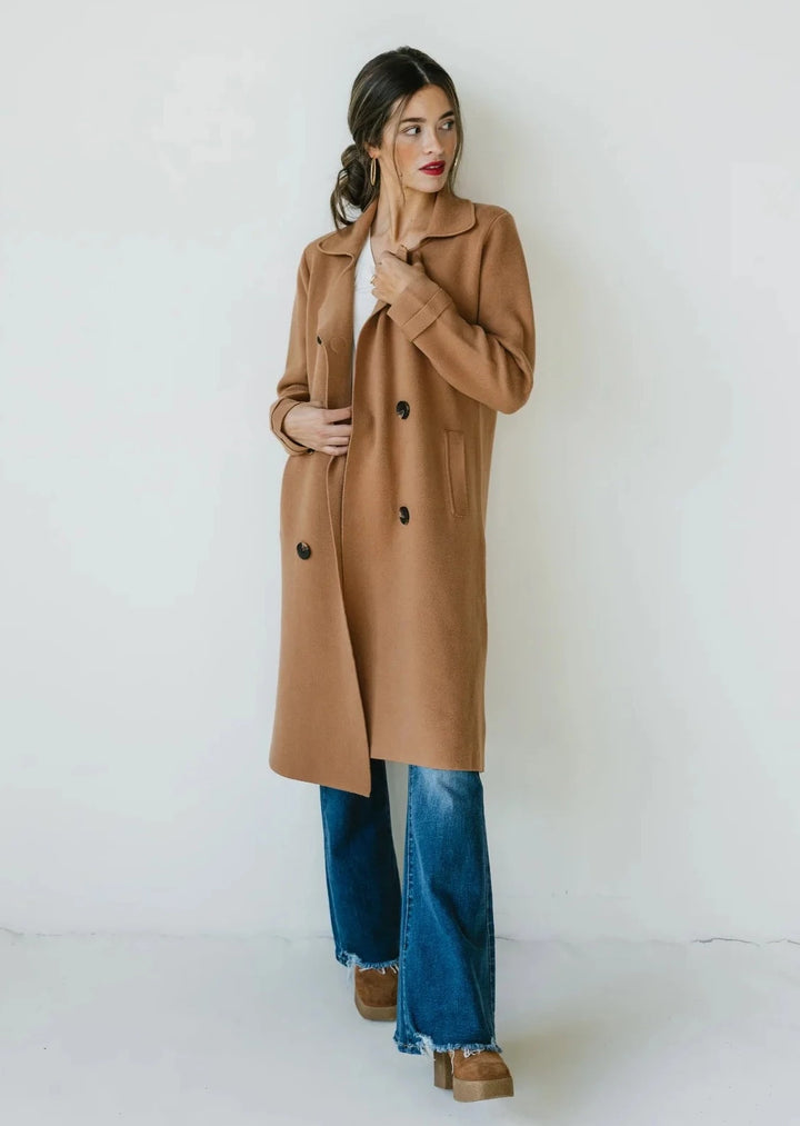 Jolie Cashmere Knit Trench Coat (Macchiato)