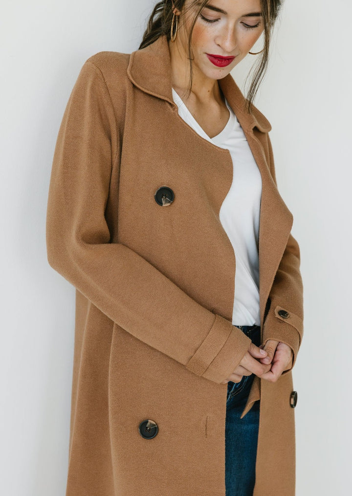 Jolie Cashmere Knit Trench Coat (Macchiato)